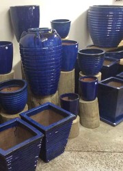 Glazed blue pots